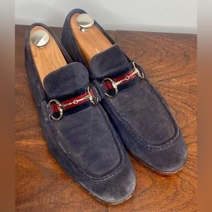 Gucci Blue Suede Horsebit Loafers